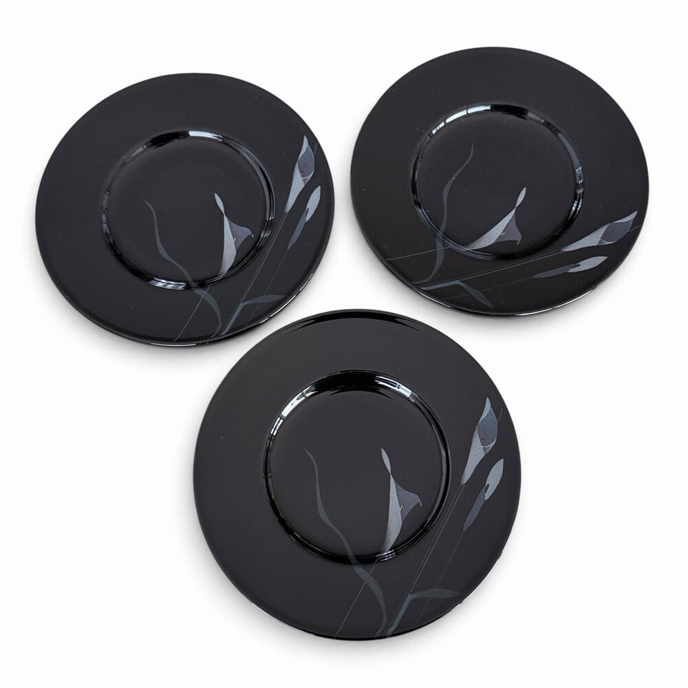 Mikasa Galleria OPUS BLACK FK701 Bread Plates Calla Lily 6.7 In set of 3 Japan